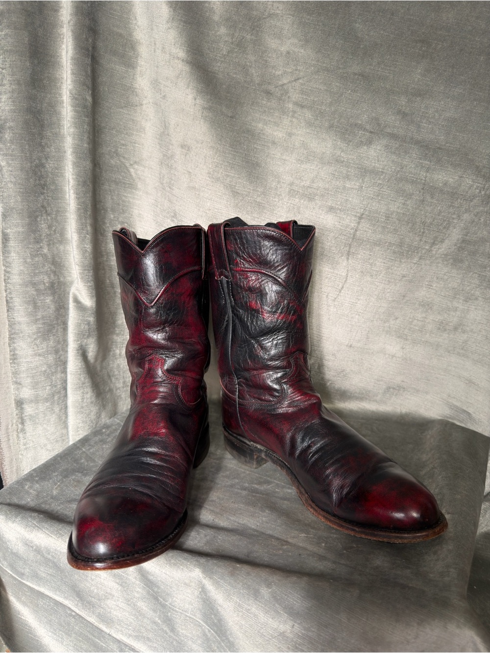 Justin Men's Black Cherry Western Roper Boots. Size 10.5D Style 3224
